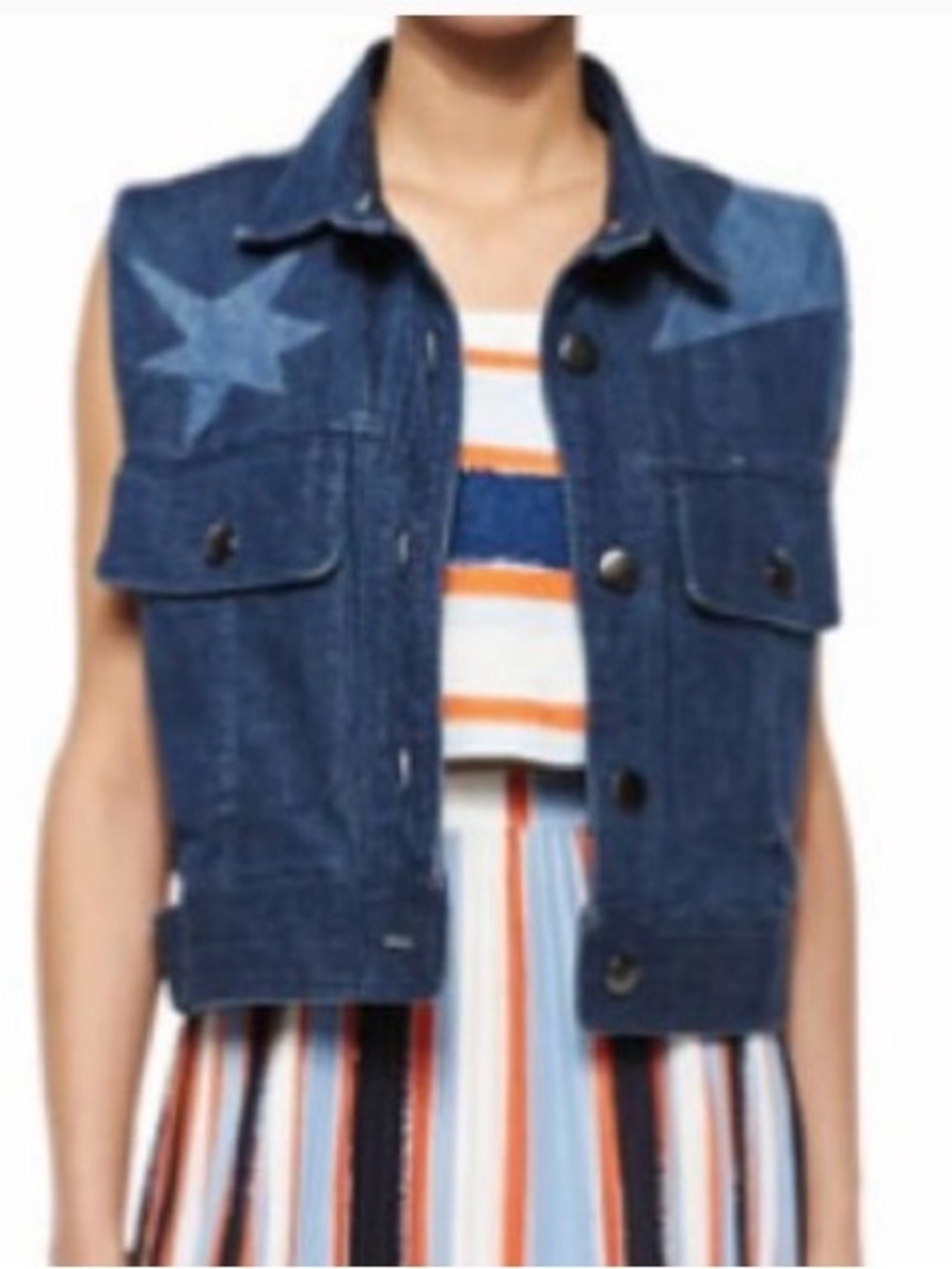 ⭐️ NWT ELLE SASSON Denim Star Vest Patchwork Sz 8 Cotton Minimalist Contemporary